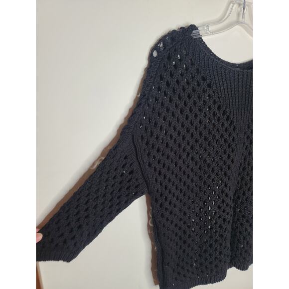 Ann Taylor black cotton open weave long sleeve sweater - medium - Picture 2 of 6